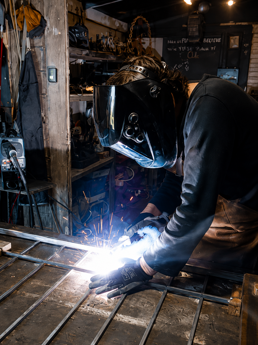 Alexandrou Custom Works welding a bespoke steel piece in the Paphos workshop